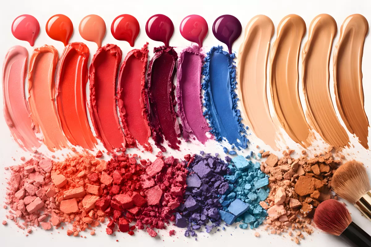 Bunte Make-up Farbtöne als Farbkleckse auf weißem Grund