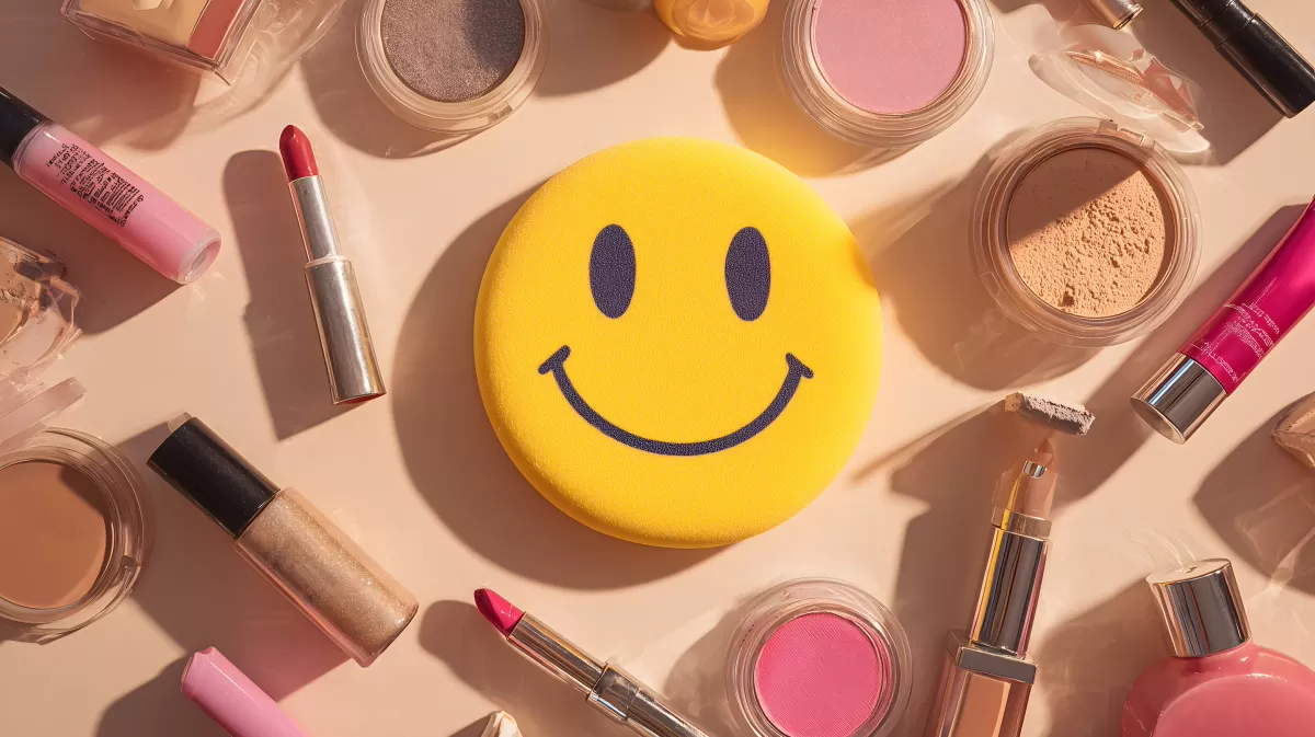 Bunte Makeup-Produkte mit Smiley-Emoji