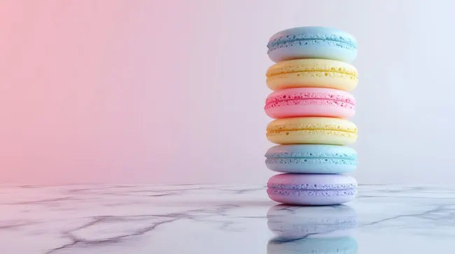 Bunte Makronentürme auf Marmor-Hintergrund