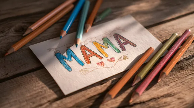 Bunte Mama-Grußkarte mit Malutensilien