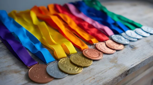 Bunte Medaillen mit farbigen Bändern