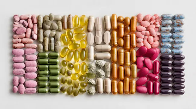 Bunte Medizin-Sortiment in Farbspektrum