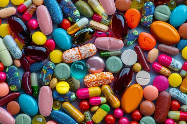 Bunte Medizin-Vielfalt aus Pillen, Kapseln und Tabletten
