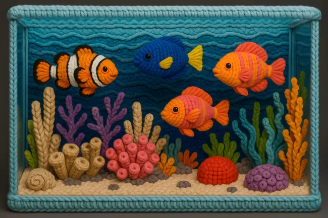 Bunte Meereswelt aus Garn: Fische und Korallen im Aquarium