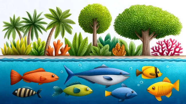 Bunte Meereswelt mit Fischen und Tropenpflanzen