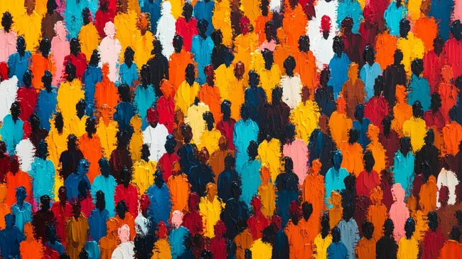 Bunte Menschenmenge abstrakt gemalt