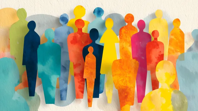 Bunte Menschensilhouetten in Aquarellmalerei