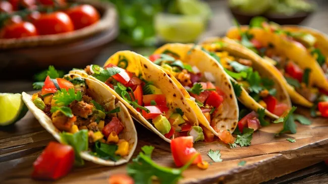 Bunte, mexikanische Taco-Kreation mit frischen Zutaten