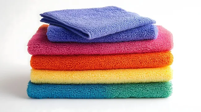 Bunte Mikrofaser-Handtücher gestapelt in Regenbogenfarben