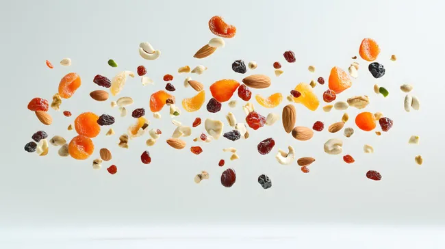 Bunte Mischung aus getrockneten Früchten und Nüssen