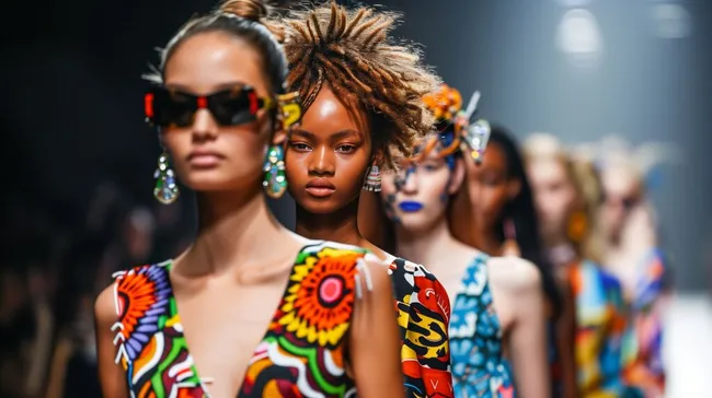 Bunte Modenschau mit ausdrucksstarken Models