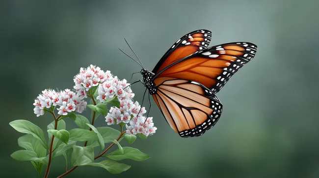 Bunte Monarch-Falter über frischer Blütenpracht