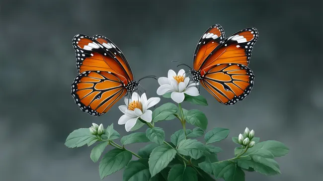 Bunte Monarchfalter auf weißen Blüten