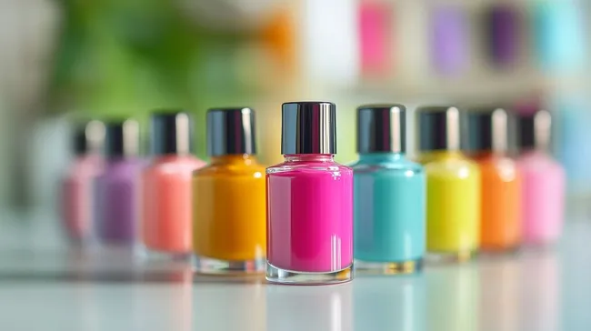 Bunte Nagellack-Kollektion auf Glas-Theke