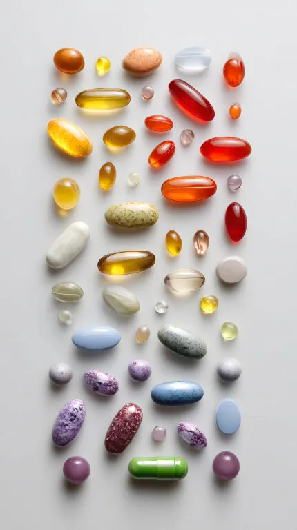 Bunte Nahrungsergänzungsmittel und Vitamine