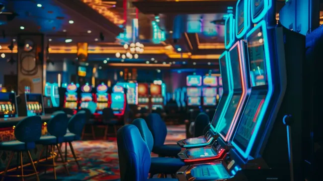 Bunte Neonlichter erhellen Kasino-Spielhalle