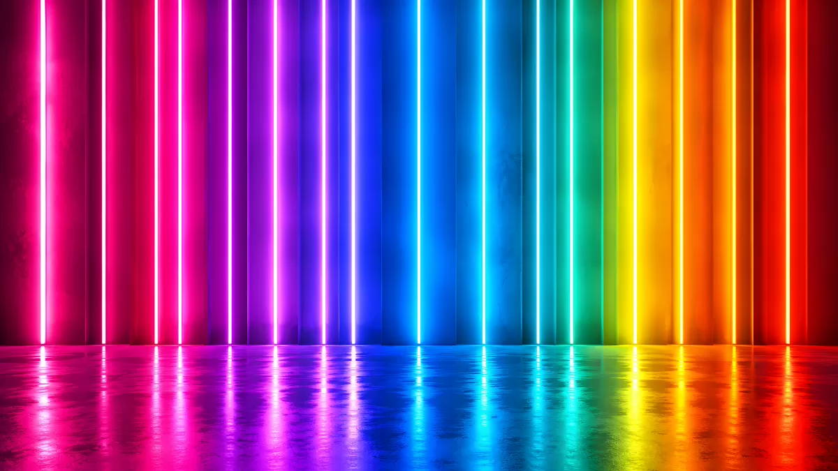 Bunte Neonlichter leuchten in einem modernen Raum