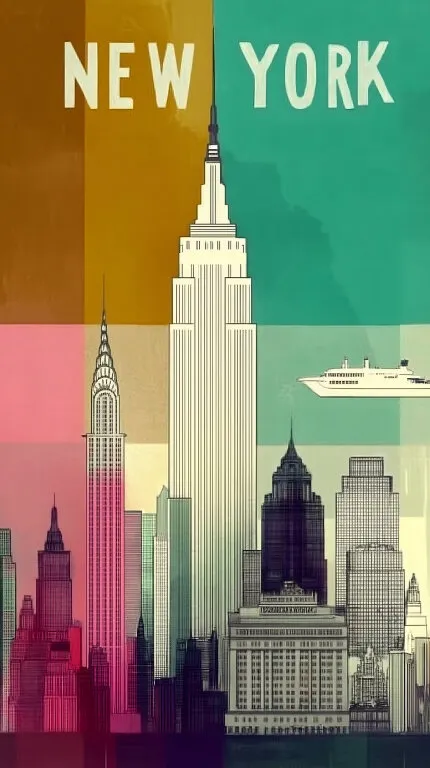 Bunte New York Skyline mit Wolkenkratzern