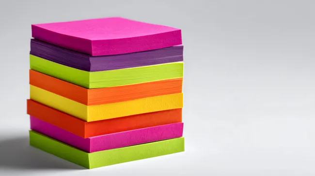 Bunte Notizzettel-Stapel auf weißem Hintergrund