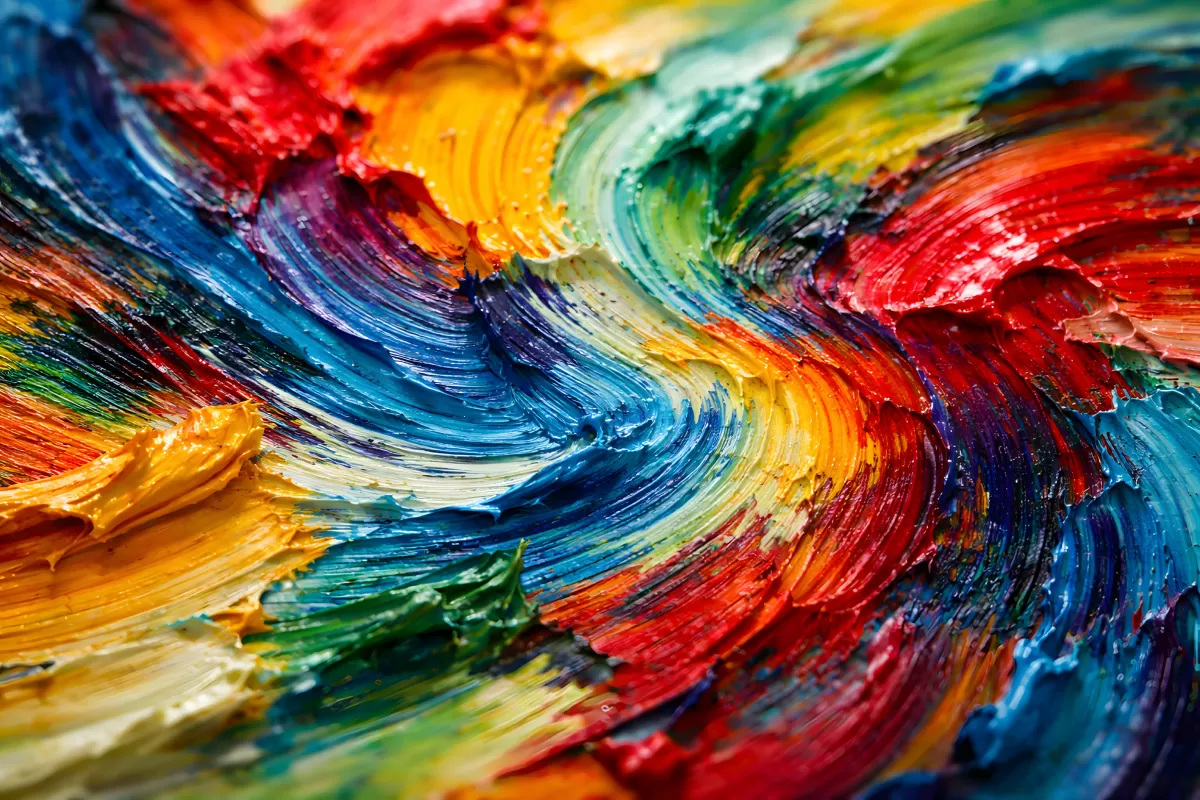 Bunte Ölfarben in wirbelnden Pinselstrichen gemalt
