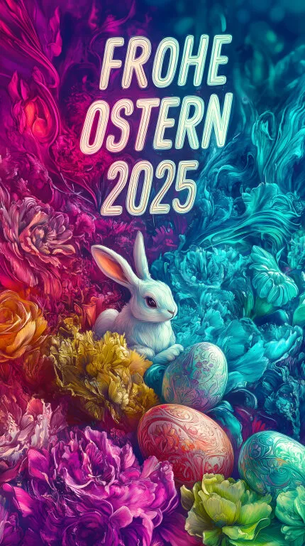 Bunte Osterdekoration mit Hase und Eiern