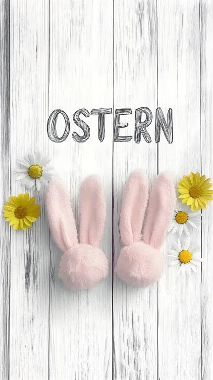 Bunte Osterdekorationen mit Häschenohren und Blumen