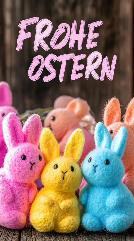 Bunte Osterdekorationen mit Plüschhasen