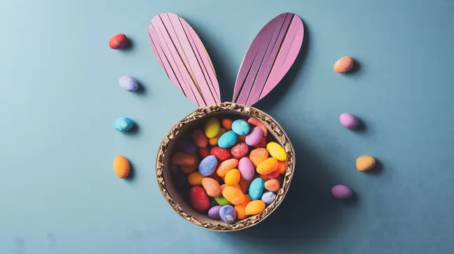 Bunte Osterdekorationen mit Süßigkeiten