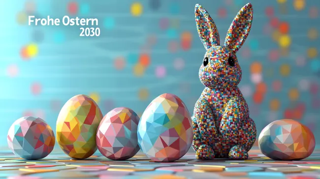 Bunte Osterdekorationskomposition mit Mosaikhasen
