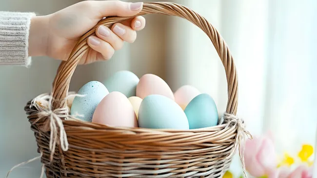 Bunte Ostereier im Weidenkorb