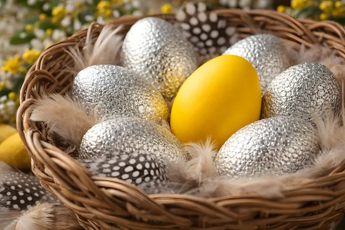 Bunte Ostereier in Blumenwiese