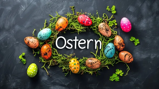 Bunte Ostereier in einem Nest aus Zweigen