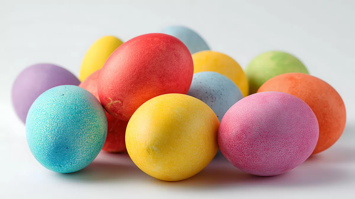 Bunte Ostereier in Pastellfarben auf weißem Hintergrund