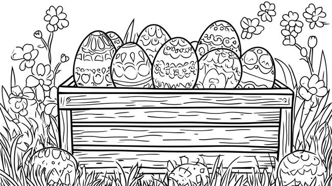 Bunte Ostereier in rustikaler Holzkiste