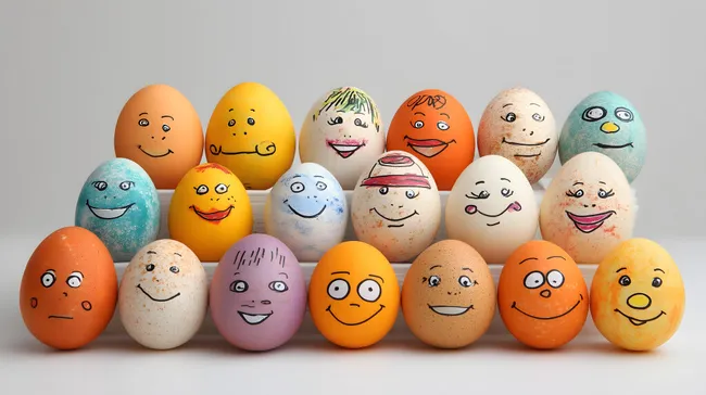 Bunte Ostereier mit lustigen Gesichtern
