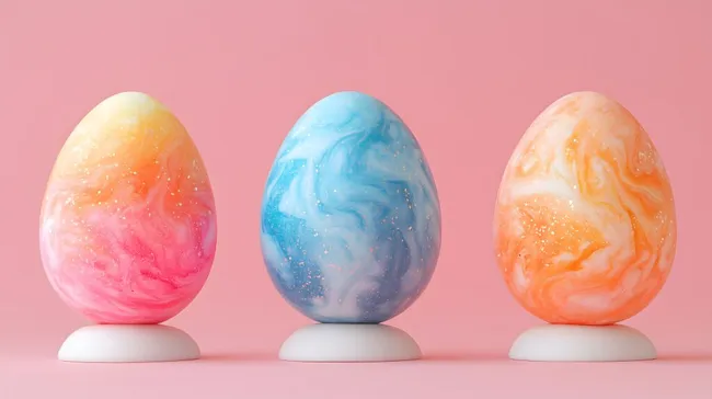 Bunte Ostereier mit marmoriertem Design auf rosa Hintergrund