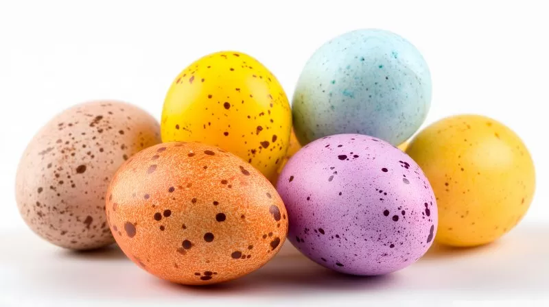 Bunte Ostereier mit Sprenkeln auf weißem Untergrund