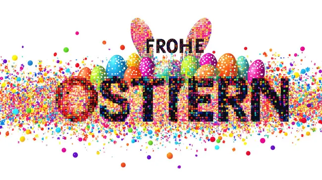 Bunte Osterfeier-Grafik mit Schriftzug