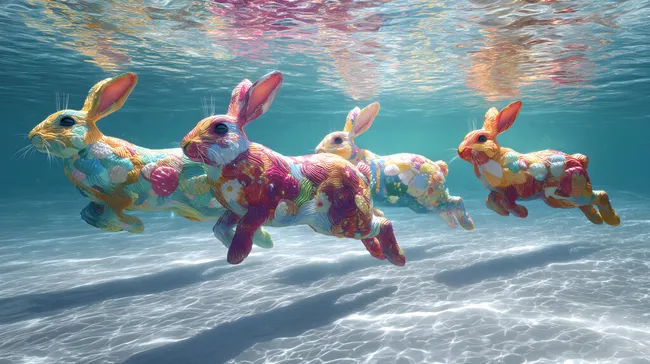 Bunte Osterhase-Schwarm im Unterwasser-Idyll