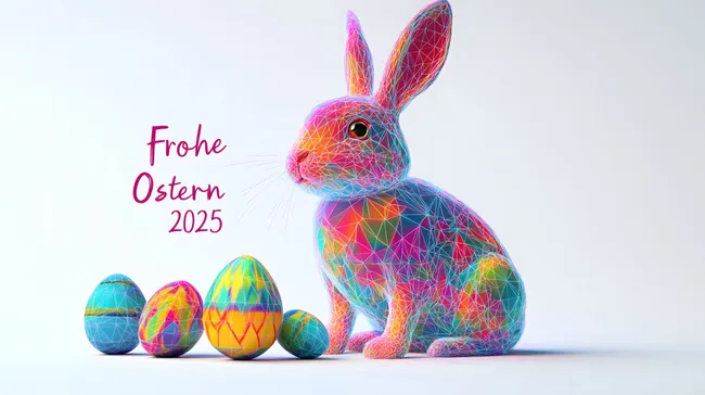 Bunte Ostern 2025 Grafik mit fantasievollen Ostereiern