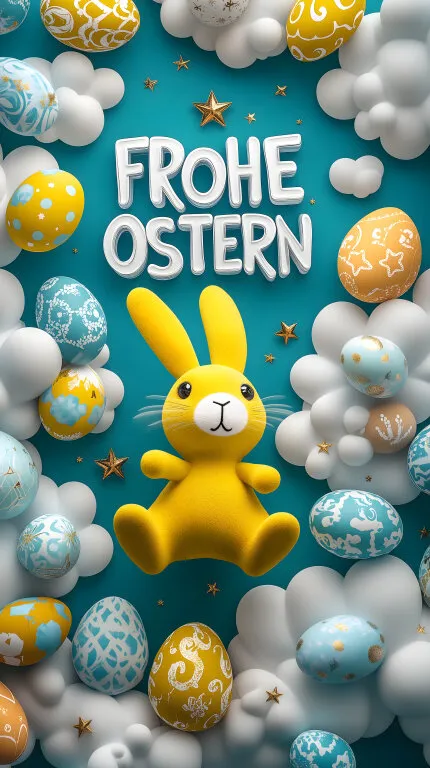 Bunte Ostern-Komposition mit Hasen-Plüschtier