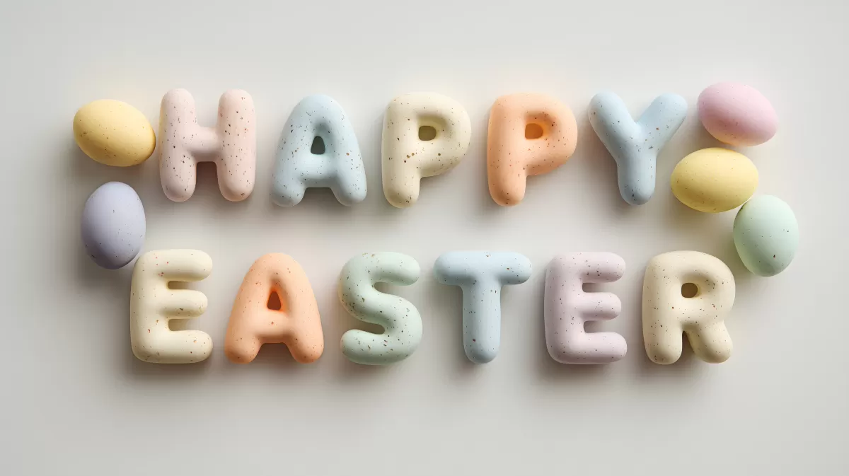 Bunte Osternachricht mit kunstvoll bemalten Eiern