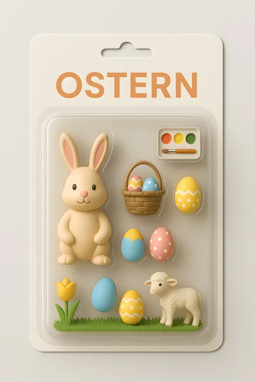 Bunte Ostersymbole in Blisterverpackung