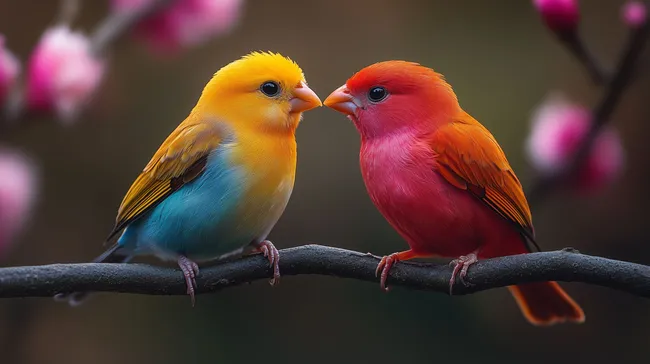 Bunte Papageien in zärtlicher Begegnung