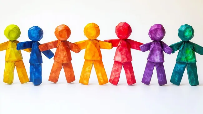 Bunte Papierfiguren für gemeinsamen Zusammenhalt