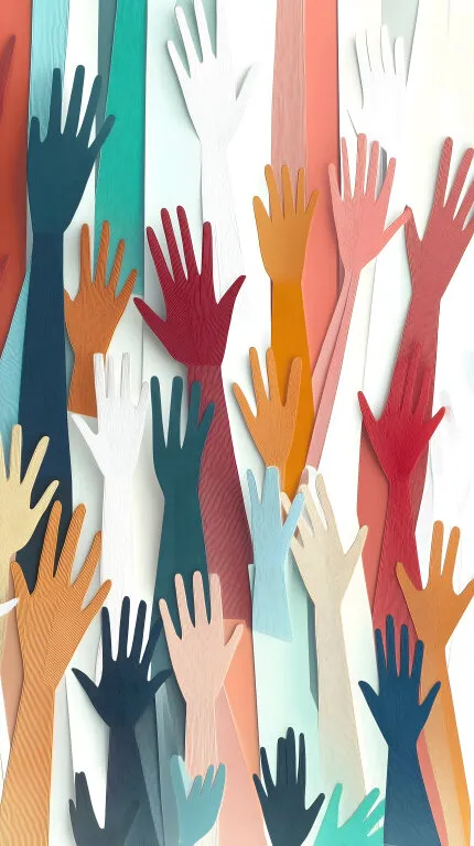Bunte Papierhandformen für Inklusion und Diversität