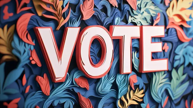 Bunte Papierkunst mit Schriftzug 'Vote'