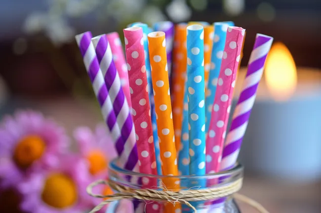 Bunte Papierstrohhalme im Glas