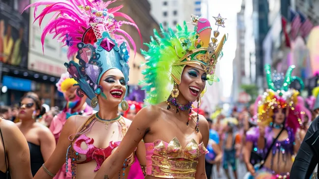 Bunte Parade mit schillernden Drag-Queens