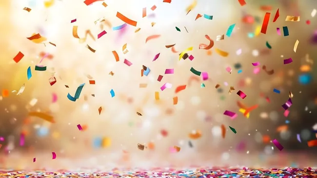 Bunte Party mit Konfetti in der Luft